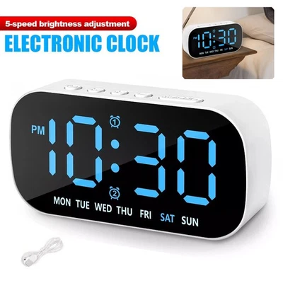 Electric Digital Alarm Clock LED Large Display Battery Backup Snooze Dual Alarm - Image 1 of 4