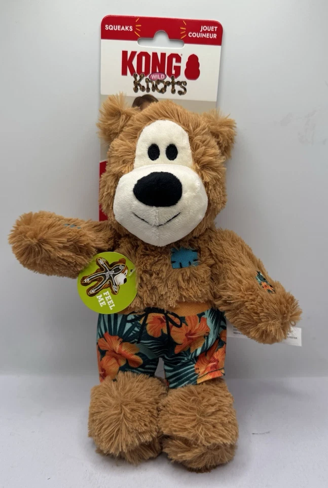 Set of 3 KONG Dog Squeaky Toy Wild Bear Knots Soft Stuffed Pet Puppy Toys-2m 1l