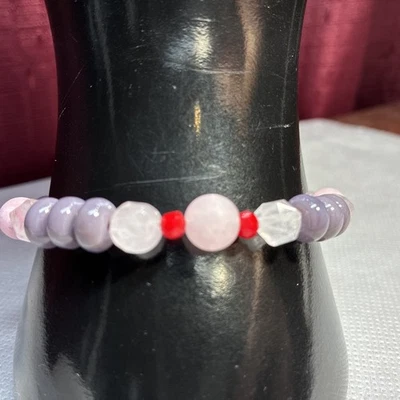 Pulsera artesanal de cuarzo y vidrio tono plata palanca de 7,25 pulgadas  Foto 1 de 4