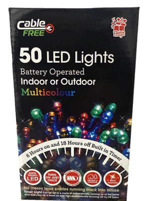 BRIGHT LITES 50 Led Christmas Lights Battery Operated Waterproof String Fairy Xmas Multi BNIB