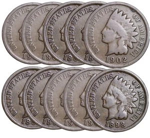 LOT OF 10 Indian Head Cent Pennies in G/VG (10 PC. LOT) Circulated FREE SHIP! - Picture 1 of 5