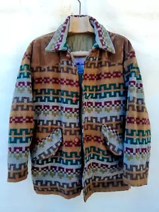Vintage Decke Mantel Herren Medium gesteppt gefüttert Navajo Design 80er - Bild 1 von 12
