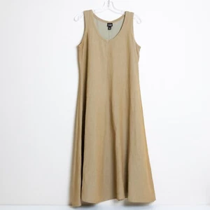 EILEEN FISHER Linen Blend Dress Medium Khaki Green Pullover Midi Tank Sundress - Picture 1 of 10