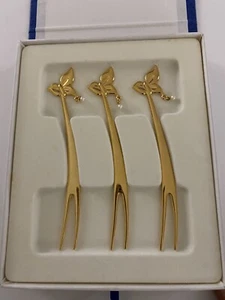 Mikimoto International Pearl Dessert Forks Ribon Shaped Set of 3 Used from Japan - Picture 1 of 8