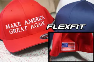 CUSTOM MAKE AMERICA GREAT AGAIN Embroidered FLEXFIT American Flag Hat Trump Maga - Picture 1 of 9