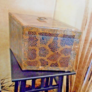 Maitland Smith Cheetah Print Leather Covered Mahogany Lined Keeper  16x11x9" - Picture 1 of 8