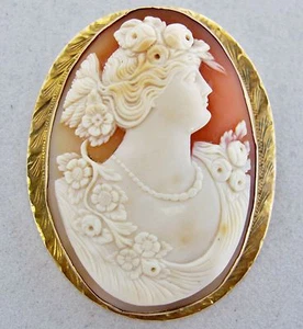 Große 14K Gelbgold Anstecknadel Brosche/Anhänger mit geschnitzter Muschelkamee (18,8 g, 2,25") - Bild 1 von 12