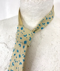 Corbata De Cuero Ajustada De Colección Amarillo Azul Floral Años 80 Unisex Retro Mod Estrecha - Imagen 1 de 8