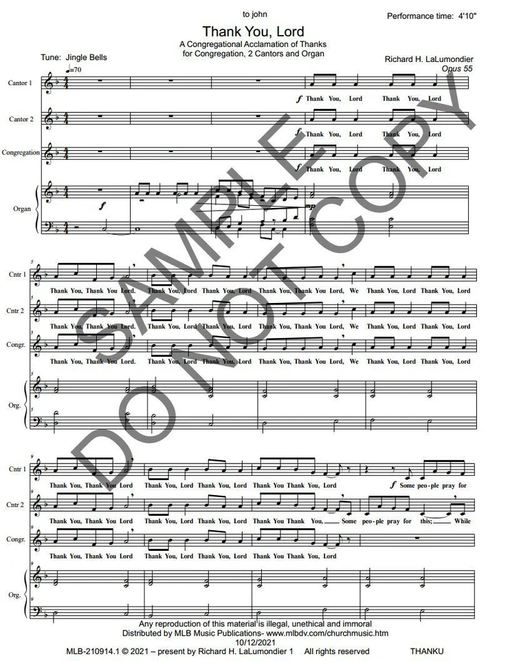 NEW Thank You, Lord An Accl.of Thanks for Congr,Ctr & Orgn(5 copies)MLB-210914.1 - Image 1 of 1