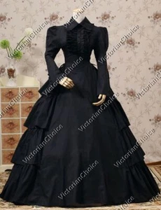 Black Victorian Gothic Maid Mourning Dress Steampunk Witch Halloween Costume 007 - Picture 1 of 8
