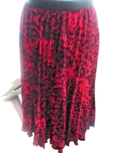 M + S SKIRT -Red/Black Animal Print Pleated Elastic Waist Band UK 16 - Picture 1 of 7