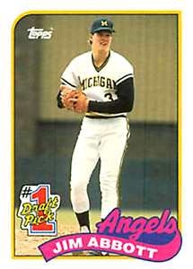 1989 Topps #573 Jim Abbott RC Michigan Wolverines California Angels