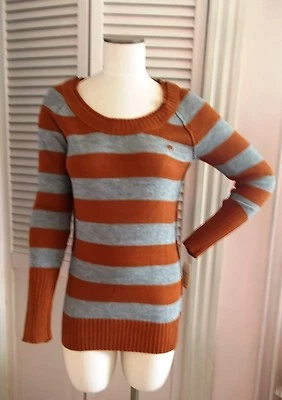ENERGIE LONG SLEEVE SWEATER RUGBY STRIPES CAYENNE & GRAY - LARGE - NEW - Image 1 of 4
