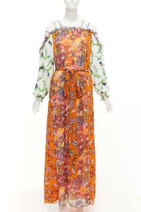 TORY BURCH Shasta orange green white floral silk cold shoulder maxi dress - Picture 1 of 9