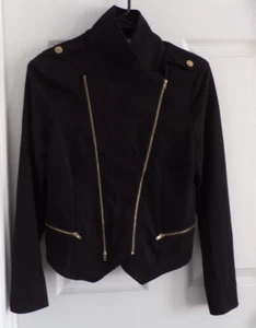 PAPAYA Zippered Biker Style Poly Black Jacket Coat Women's Size M - Picture 1 of 9