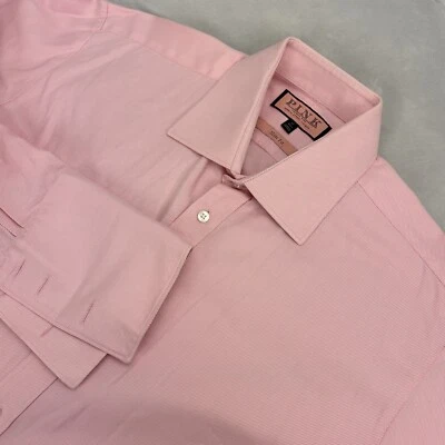 Thomas Pink Slim Fit Men's Pink Cotton Long Sleeve French Cuff Shirt 17 - Image 1 of 4