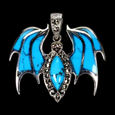 925 Пробы подвеска фантазии бирюза марказит летучая мышь драгоценный камень ювелирные изделия - Изображение 1 из 4