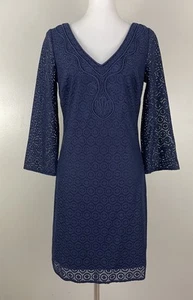 Abito tunica Lilly Pulitzer Alden blu navy matrimonio ospite pizzo sera festa MED - Foto 1 di 5