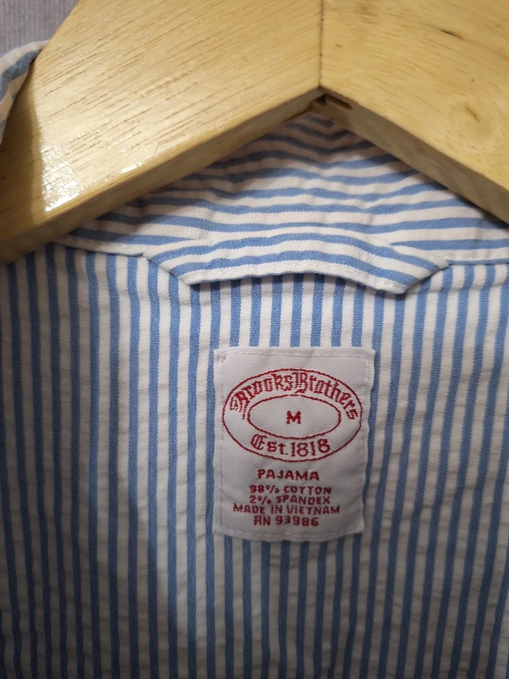 Conjunto de pijama Brooks Brothers para hombre mediano Seersucker algodón manga larga rayas Foto 1 de 4