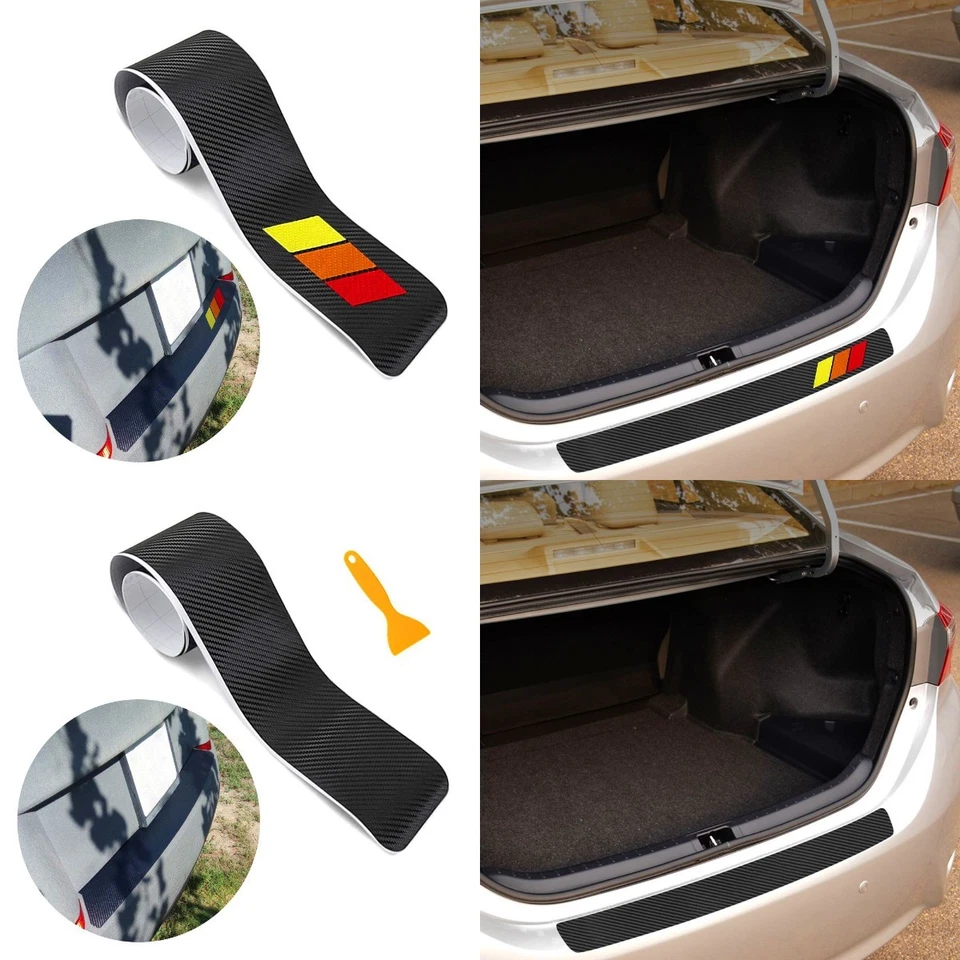 Rear Sill Bumper Boot Protector Plate Strip Trim Cover Guard Carbon Fiber 4D E - Image 1 of 1