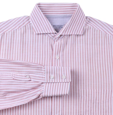 Brunello Cucinelli Light Red & White Stripe 100% Cotton Button Down Shirt XL - Image 1 of 4