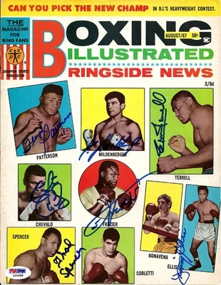 Boxing Greats Auto Illustrated Magazine Cover 7 Sig Joe Frazier, Patterson PSA - Image 1 of 2