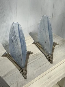 Antica coppia di lampade da parete 1920 ART DECO di DONNA France VETRO BLU WOW - Foto 1 di 24