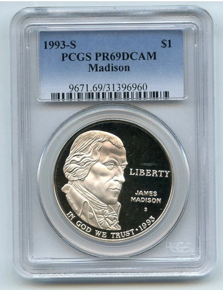 1993 S $1 Bill of Rights Silver Commemorative Dollar PCGS PR69DCAM - Image 1 of 1
