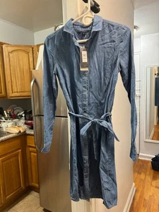 89$ Tommy Hilfiger Denim Jeans DRESS Size XS Pockets both size long sleeve belt - Picture 1 of 7