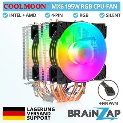 COOLMOON CPU Kühler MX6 Dual Fan Lüfter RGB 6x Heatpipe 195W 1151 115X AM3 AM4