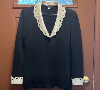 Chaqueta negra de punto de noche ST. JOHN 14 blanco estrás y lentejuelas LEER Foto 1 de 4