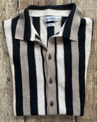 URBAN OUTFITTERS STRIPED BOWLING CAMP SWEATER SHIRT MENS MEDIUM BROWN BLACK EUC - Image 1 of 4