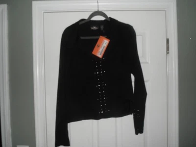 new harley davidson woman xlarge black studded long sleeve nwt - Image 1 of 4