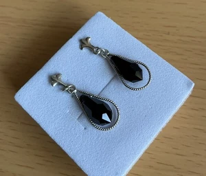 Vintage 925 Silver French Jet  Design Drop Earrings - Picture 1 of 5