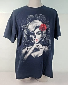 Marylin Monroe Rose Skull Graphic Adult Size 2X Fruit of the Loom T-Shirt - Picture 1 of 7