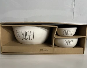Rae Dunn White Dough Cheese Sauce Bowls Pizza Ingredients Set Of 3 NIB - Picture 1 of 3