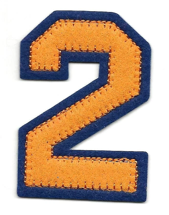 Orange Blue Felt Varsity Number 2 Iron-On Patch Sports Jersey DIY (2 1/2" in) - Image 1 of 1