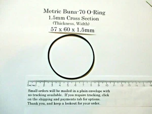 57mm ID x 60mm OD x 1.5mm thick O-ring. Buna-70.   Quan 1. - Picture 1 of 7