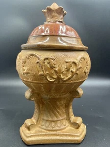 Vintage Urn Vase Jar Amber Iron Colored Stone with Glazed Lid Home Decor - Picture 1 of 7