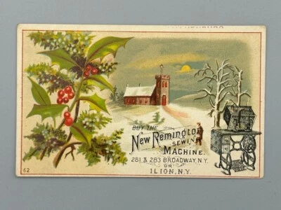 1880s REMINGTON Arms SEWING MACHINE Advertising CHRISTMAS Trade Card ILION NY - Image 1 of 2