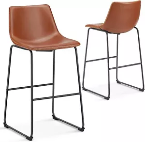 30" Counter Height Bar Stools Set of X2 Faux Leather Bar Chairs for Kitchen Pub - Picture 1 of 7