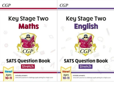 NEW CGP KS2 SATS English & Maths Ages 10-11 Stretch Question Book Set for 2022  - Image 1 of 3
