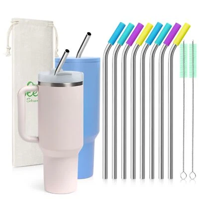 8 Piece 12 Inch Extra Long Reusable Metal Stainless Steel Thick Drinking Straws - Imagem 1 de 4