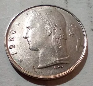 One 1 Franc 1980 Belgium Coin Belgique French Text Ceres Head Cornucopia - Picture 1 of 2