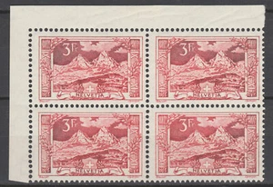 Switzerland 1918 142 Mountain Landscape 3Fr red in block of 4 with certificate - Picture 1 of 2
