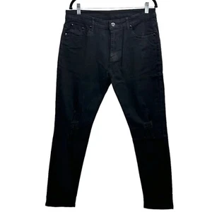 Longbida NWT Black Moto Skinny Distressed Biker Jeans Size 34/29 - Picture 1 of 4