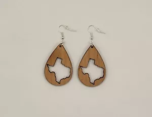 Pendientes de madera de aliso cortados con láser Texas Teardrop 2, estilo gancho, acabado satinado - Imagen 1 de 1