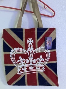 GLORIOUS BRITAIN JUTE BAGS 16" x 15" w/ England's Flag & Crown New w/ Tags - Picture 1 of 3