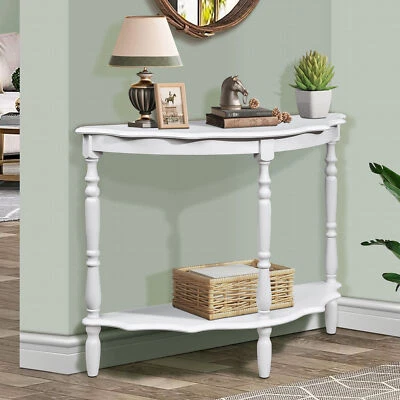 42'' Retro Half Moon Console Table with Solid Wood Frame and Open Shelves - Image 1 of 4