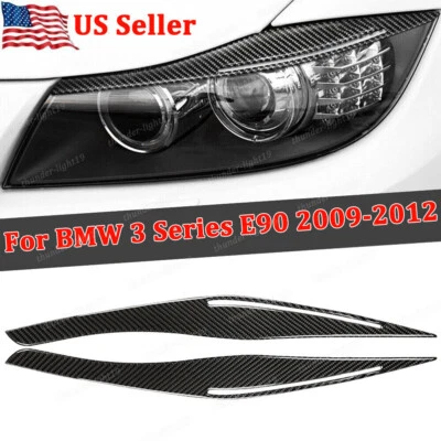 Cubierta de cejas de párpados de faros de fibra de carbono para BMW E90 E92 328i 335i 2009-2012 Foto 1 de 4